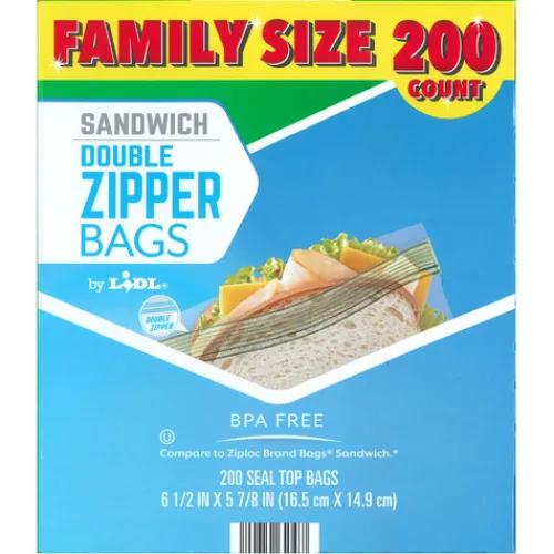 Double Zipper Sandwich Bags, Family Size^Lidl Discount