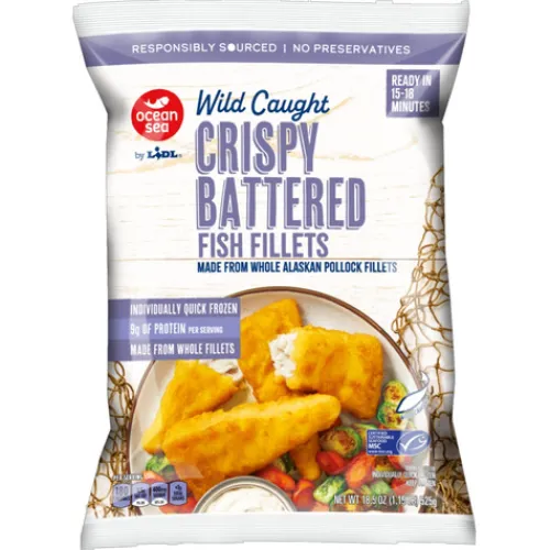 Ocean Sea Frozen Battered Alaskan Pollock Fish Fillets^Lidl Discount